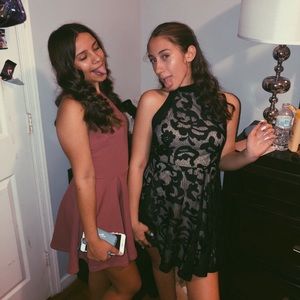 halter neck backless lace dress